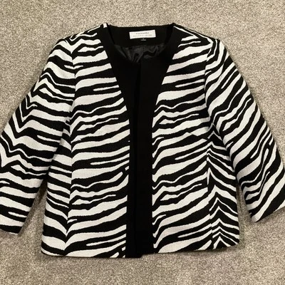 Blazer Tahari Zebra Rayas Mujer 12 Profesional Negocios Oficina Avanzada Foto 1 de 4