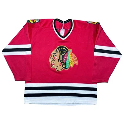 Camiseta deportiva de hockey vintage de los Chicago Blackhawks CCM Maska de la década de 1990 talla grande hecha en EE. UU. Foto 1 de 4