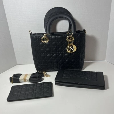 Black With Gold Accents Women’s Crossbody Purse With Wallet & Checkbook Holder. - Image 1 of 4