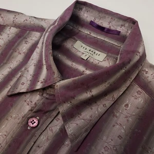 Ted Baker Print Shirt Size 3 Fits Like SMALL Relaxed Fit Floral Stripped Funky - Picture 1 of 12