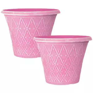 2er Set Rund 33cm Gartenpflanztopf Pink Outdoor Pflanzgefäß Dekobezug - Bild 1 von 2