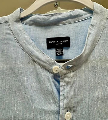Club Monoco Slim Fit Linen Band Collar Button Down Shirt XL - Image 1 of 4