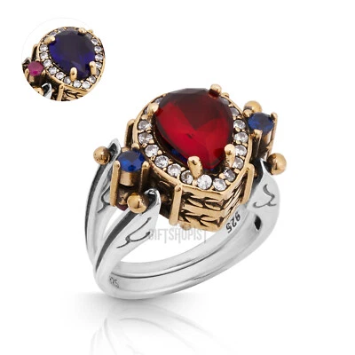 Turkish Reversible Drop Sapphire Ruby Topaz 925 Sterling Silver Ring Size Option - Image 1 of 4