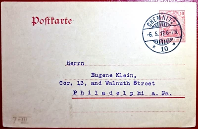 Alemania a EE. UU. 1912 - USADO - Postal Imperio Alemán - 10 sellos Phenning Foto 1 de 3