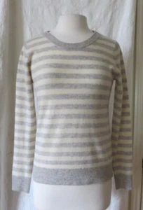 C&C CALIFORNIA STRIPED 2 PLY CASHMERE GRAY WHITE SWEATER SMALL - Picture 1 of 4