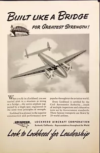 1940 Lockheed Aircraft For Leadership Built Like a Bridge Vintage Print Ad - Picture 1 of 5