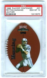 PEYTON MANNING~1998 ROOKIE PLAYOFF CONTENDERS LEATHER PSA-10 GEM-MT RC CARD #37