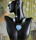 Jewelry set blue opal necklace heart pendent & earring Jewelry set for women US