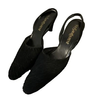 YVES SAINT LAURENT CUERO NEGRO/GAMUZA Tacones Eslinga Trasera 7N Foto 1 de 4