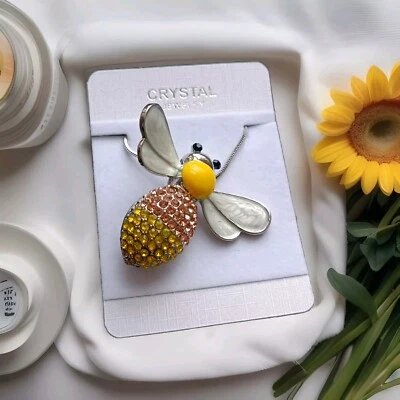 Lange Kette silberfarben Biene Gelb Champagner brillant  Strass Modeschmuck - Bild 1 von 4