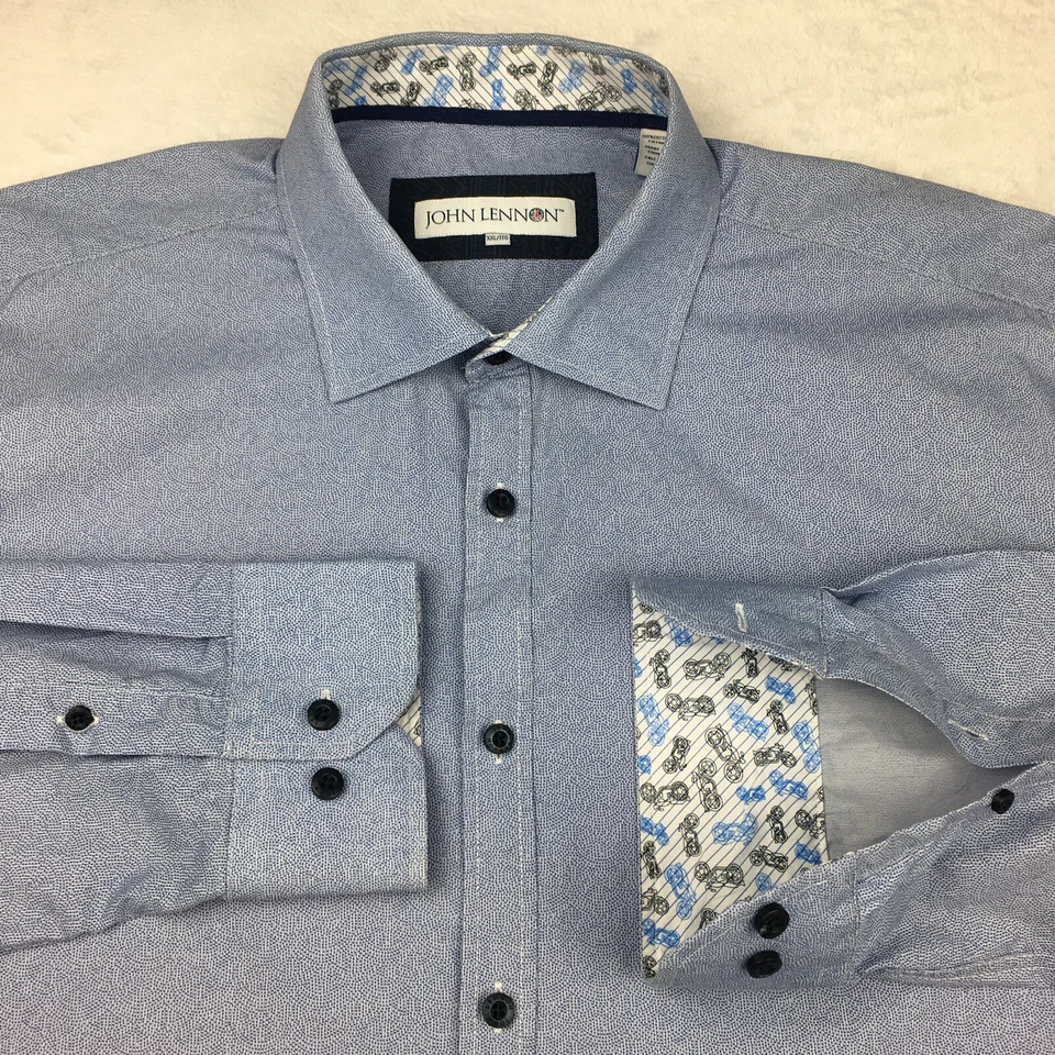 John Lennon Dress Shirt Mens XXL Blue Print Contrasting Trim Long Sleeves - Image 1 of 4