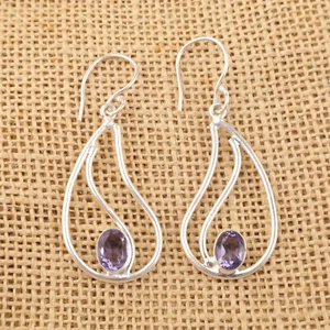 Pendientes artesanales de compromiso de plata de ley 925 con piedras preciosas de iolita hechos a mano - Imagen 1 de 6