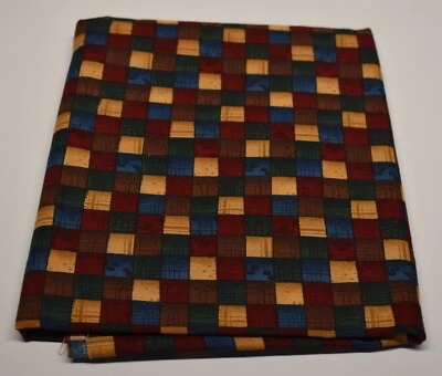 35" x 44" cotton fabric CRANSTON  brown tan dark red blue green SQUARES - Image 1 of 4