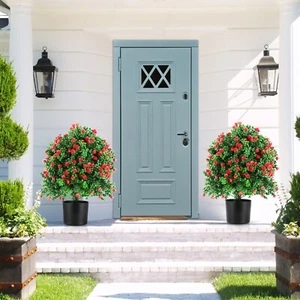 2 Paquetes Artificial Topiario Árbol Rosa Bola Árbol Plantas Falsas Exterior Interior - Imagen 1 de 9