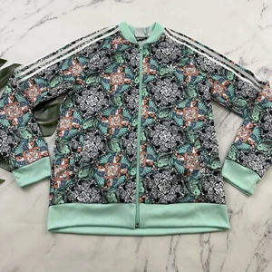 Adidas Girls Track Jacket Size XL Green Black Zoo Animals Zebra Parrots Youth - Picture 1 of 13