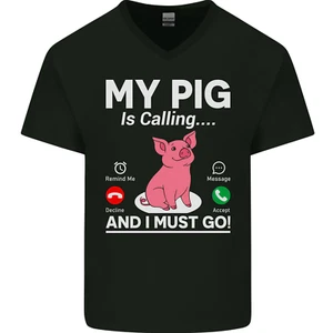Camiseta de algodón con cuello en V My Pig is Calling and I must Go Funny Farming para hombre - Imagen 1 de 3