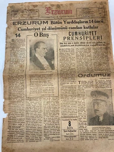 Mustafa Kemal ATATURK Cover Newspaper 1937 Turkish Local Journal Erzurum RARE - Picture 1 of 5