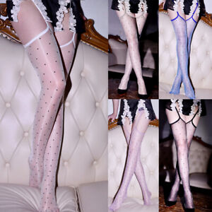 Women Sexy Fashion Oil Shiny Glossy Sheer Stockings Polka Ultra Dots Thigh-High