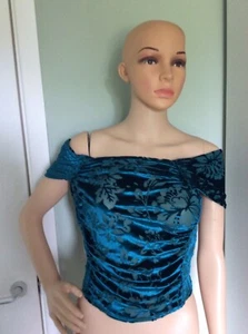 Free People Joni Off Shoulder Velvet Crop Top, Turquoise, Medium - Bild 1 von 7