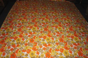 Vintage 60s 70s flower power print orange yellow etc large cotton sheet / fabric - Picture 1 of 4
