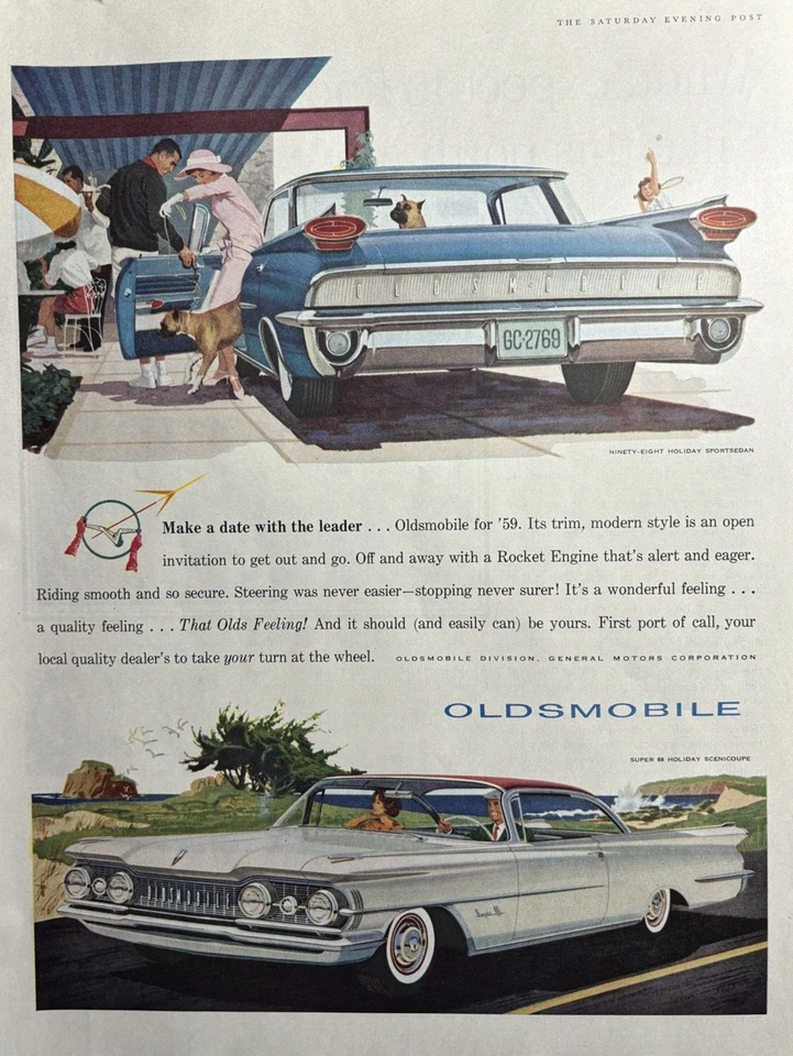 1959 Oldsmobile Ninety Eight Holiday sedan Super 88 Automobiles VTG Print Ad - Image 1 of 1