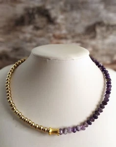 Natural Purple Amethyst Beads With Gold Beads In Half And Half Choker/Necklace - Picture 1 of 9