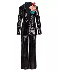 NEW MEGHAN FABULOUS LA *DISCO DIVA* 70s 80s BLACK SEQUIN SUIT JACKET PANTS S - Picture 1 of 9