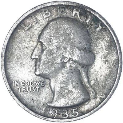 1935 S Washington Quarter 90% Silver Good GD Off Color Cleaned See Pics K571 - Image 1 of 3