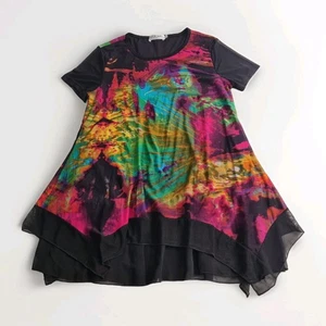 Y2K Abstract Mesh Asymmetric Top Tunic Blouse Size M Artistic Grunge 2010's EUC - Bild 1 von 8