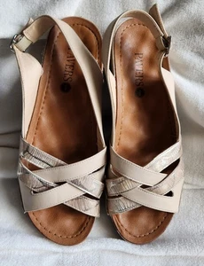 Pavers Gold and Nude Coloured Open Toes Sandals low wedge heel Size 8/41 (Wide) - Picture 1 of 12