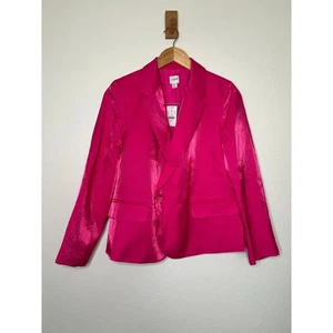 NWT J. Crew Factory High Shine Satin Double Breasted Blazer Pink Polished Sz 6P - Picture 1 of 7