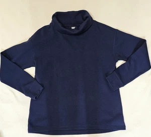 Lands End Turtle Neck Pullover Sweater Womens M Navy Cotton Blend Long Sleeve - Picture 1 of 6