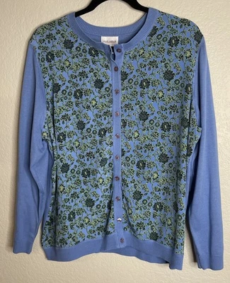 Vintage Womens Y2K Joan Leslie 1X Blue Floral Button Cardigan Sweater Cottage - Image 1 of 4