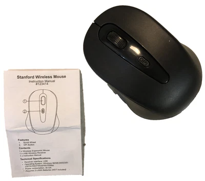 Stanford Wireless Ergonomic Mouse Black 123414 New In Box - Image 1 of 4