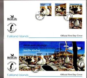 (V3109) Falkland Islands 2003 BIRDS SAVE THE ALATROSS REGULAR & MINI SHEET  FDCs - Picture 1 of 3