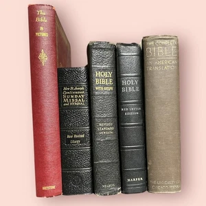 Vintage Bible Lot 50s Leather Pictures Missal Hymnal Red Letter Revised Standard - Picture 1 of 6