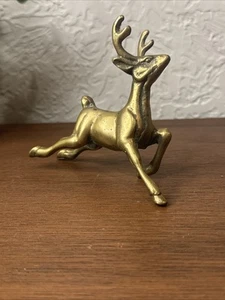 Vintage MCM massiv Messing fliegender Hirsch Rentier Figur Reh Bock Weihnachten - Bild 1 von 6