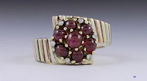 Stunning 14k Rose White & Yellow Gold Cabochon Ruby Diamond Ring Size 8 - Picture 1 of 4