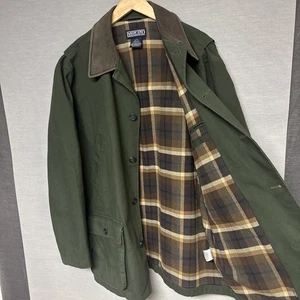 Vintage Lands’ End Barn Coat Herren L Flanell gefüttert Lederkragen Canvas Chore Jacke - Bild 1 von 8