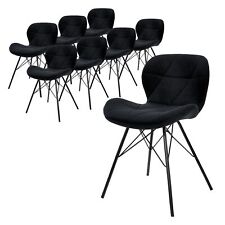 Lot de 8 chaises de salle à manger cuisine noir en velours pied en acier noir