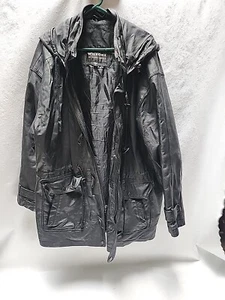Wilsons giacca lunga in vera pelle da uomo nera con cappuccio XL - Foto 1 di 8