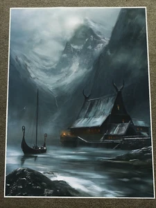 Poster Stormy Viking barca lunga e sala 18x24 pollici - Foto 1 di 1