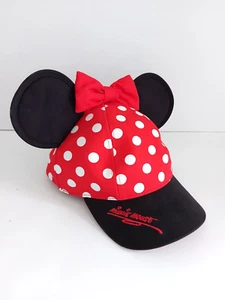 Disney Parks Minnie Mouse Hat Cap Youth Red Black Snap Back Ears Bow Polka Dot - Picture 1 of 9