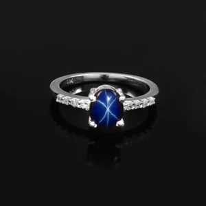Preciosos anillos de compromiso de plata de ley 925 con estrella azul para mujer - Imagen 1 de 6