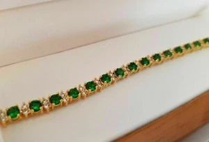 9CT Round Cut Lab Created Green Emerald 14K Yellow Gold Plated Tennis Bracelet - Picture 1 of 6