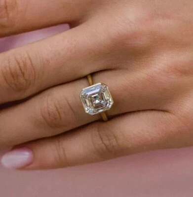 Bezel Set 2 Ct Asscher Cut  Lab Created Diamond Solitaire Gift Ring 925 Silver - Image 1 of 4