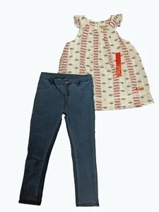 Lucky Brand Girls 2pc Set Ivory Top/Denim Pants - Picture 1 of 1