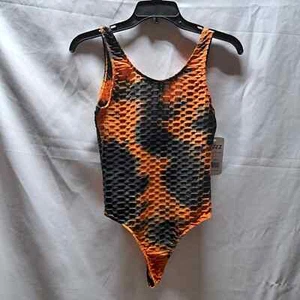 Buzz Small Orange Black Waffle fabric scoop neck bodysuit - Picture 1 of 7