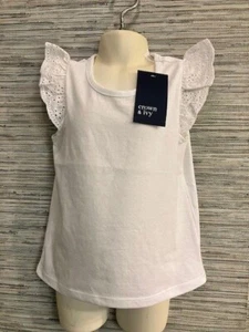 NWT! CROWN & IVY - Girl's Size 4 - White Eyelet Flutter Sleeve Spring/Summer Top - Picture 1 of 6