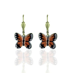 Anne Koplik Monarch Butterfly Petite Leverback Earrings Hand Enameled Made in US - Picture 1 of 3